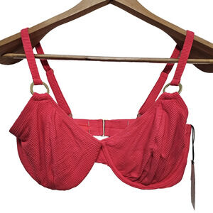 NWT Shade & Shore Bikini Top 36DD Pink Ribbed Underwire Resort Beach Swim Summer